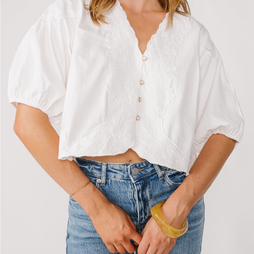 Millibon White Embroidered Boho Top NWT